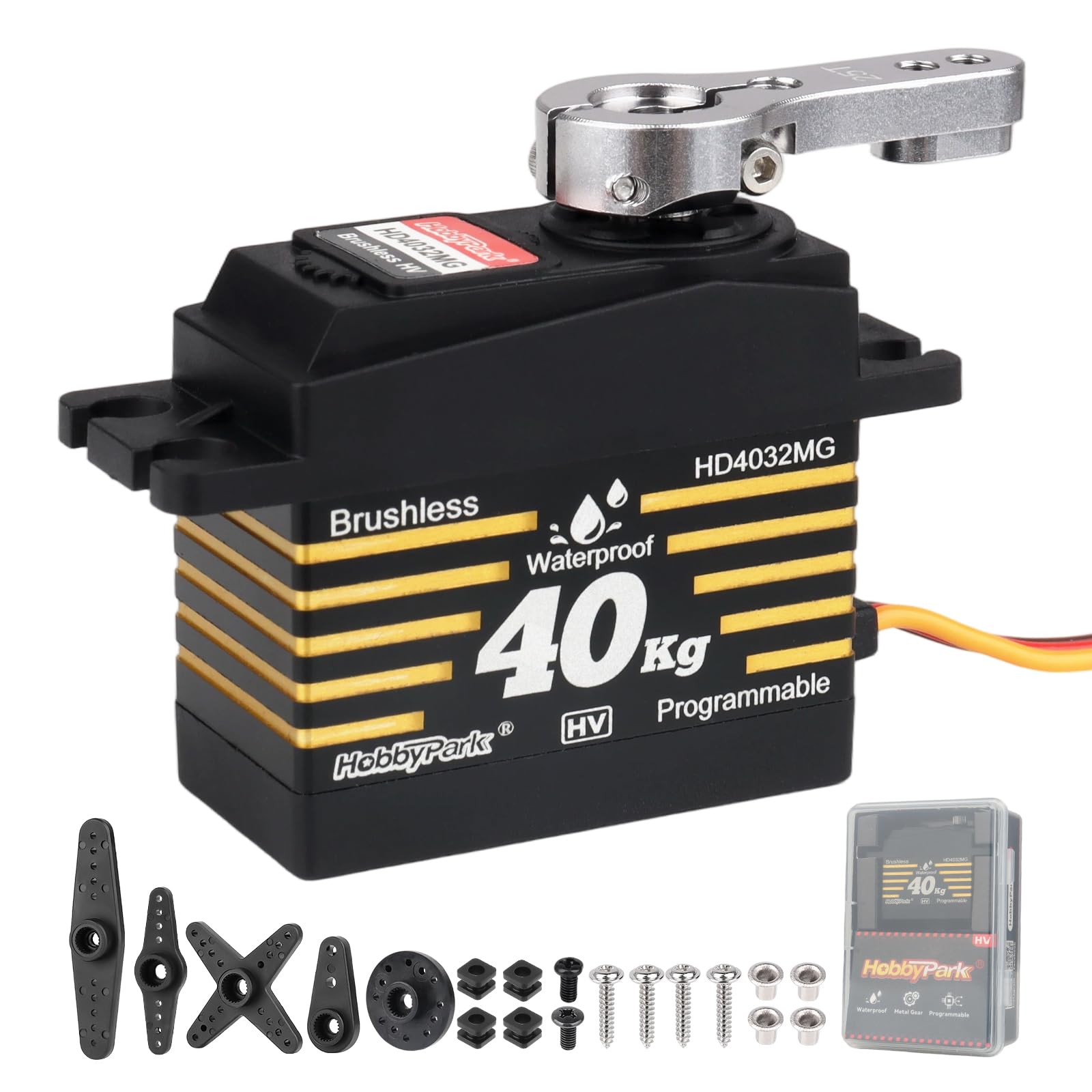 HobbyPark Servos de dirección a control remoto impermeables de 40 kg, motor sin escobillas, velocidad rápida, tamaño estándar, engranajes de metal HV para 1/8 1/10 RC Crawler, coche, camión, buggy