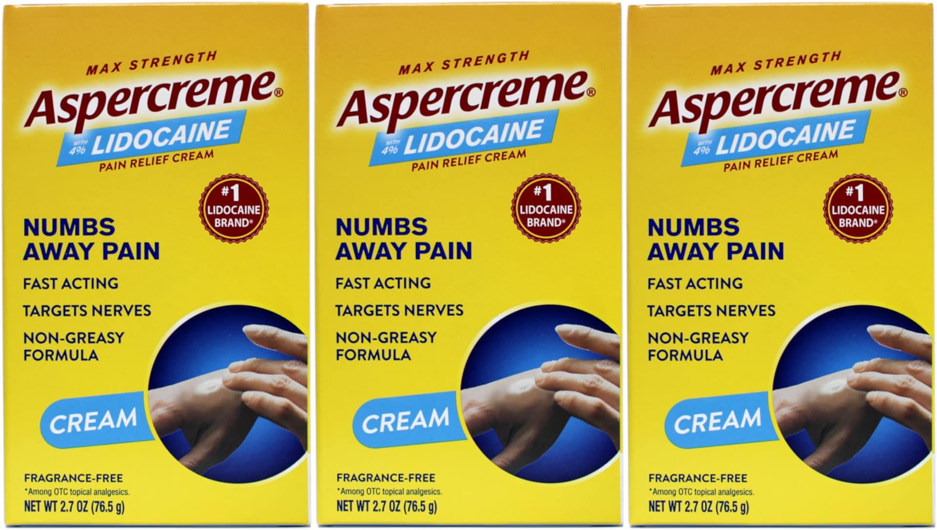 Pain Relieving Creme with Lidocaine Maximum Strength - 2.7 oz, Pack of 3