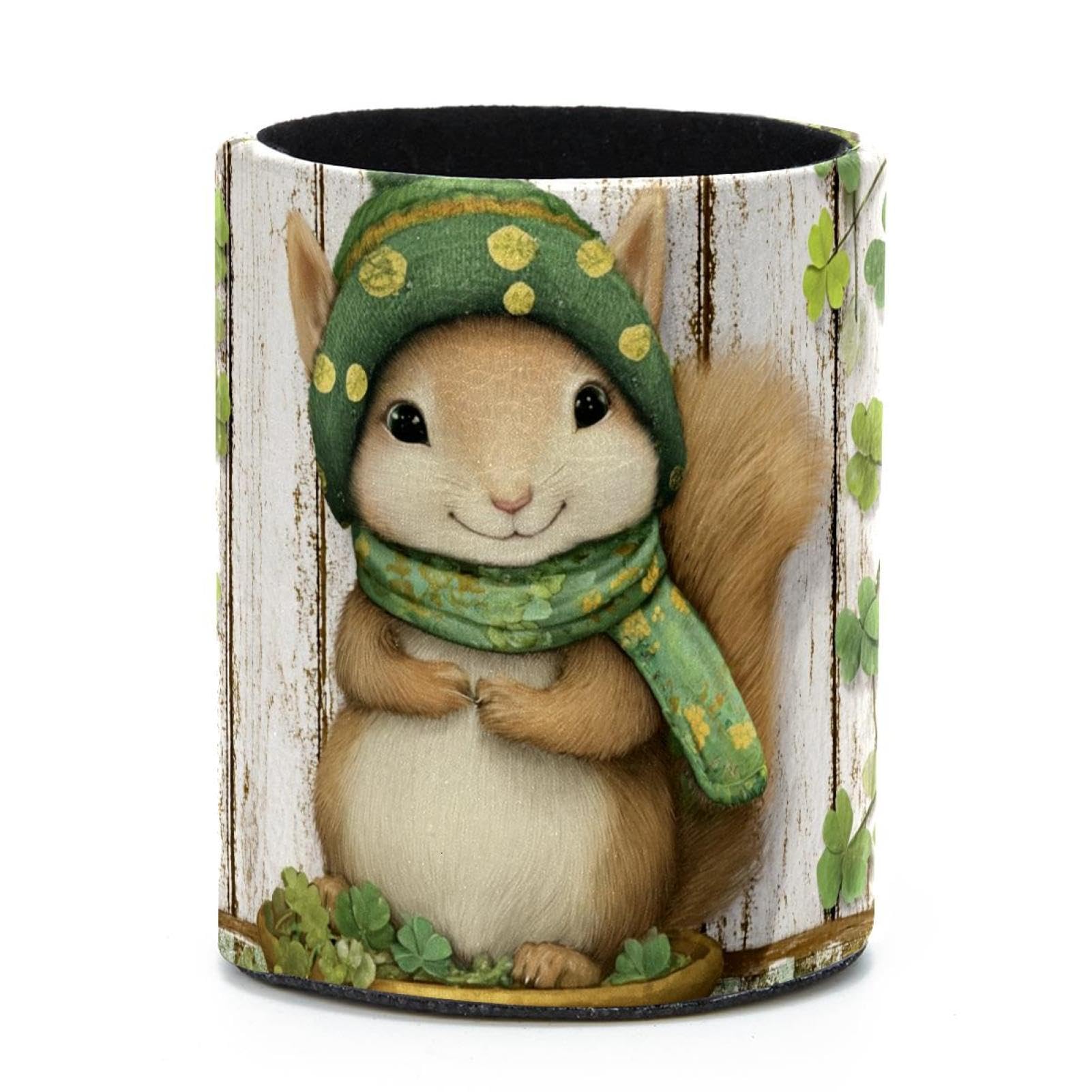 VAPOKF Round Pencil Holders for Desk, Cute St. Patrick's Day Squirrel Pen Holders Pen Pot Makeup Brushes Storage Desktop Stationery Supplies Organiser for Home Office
