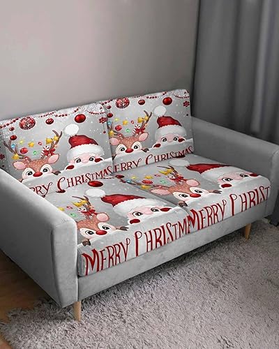 Miniatura 3 de Fundas de cojín elásticas para sofá de Papá Noel, seccional, individual, en forma de T, protector de muebles con parte inferior elástica, rojo y
