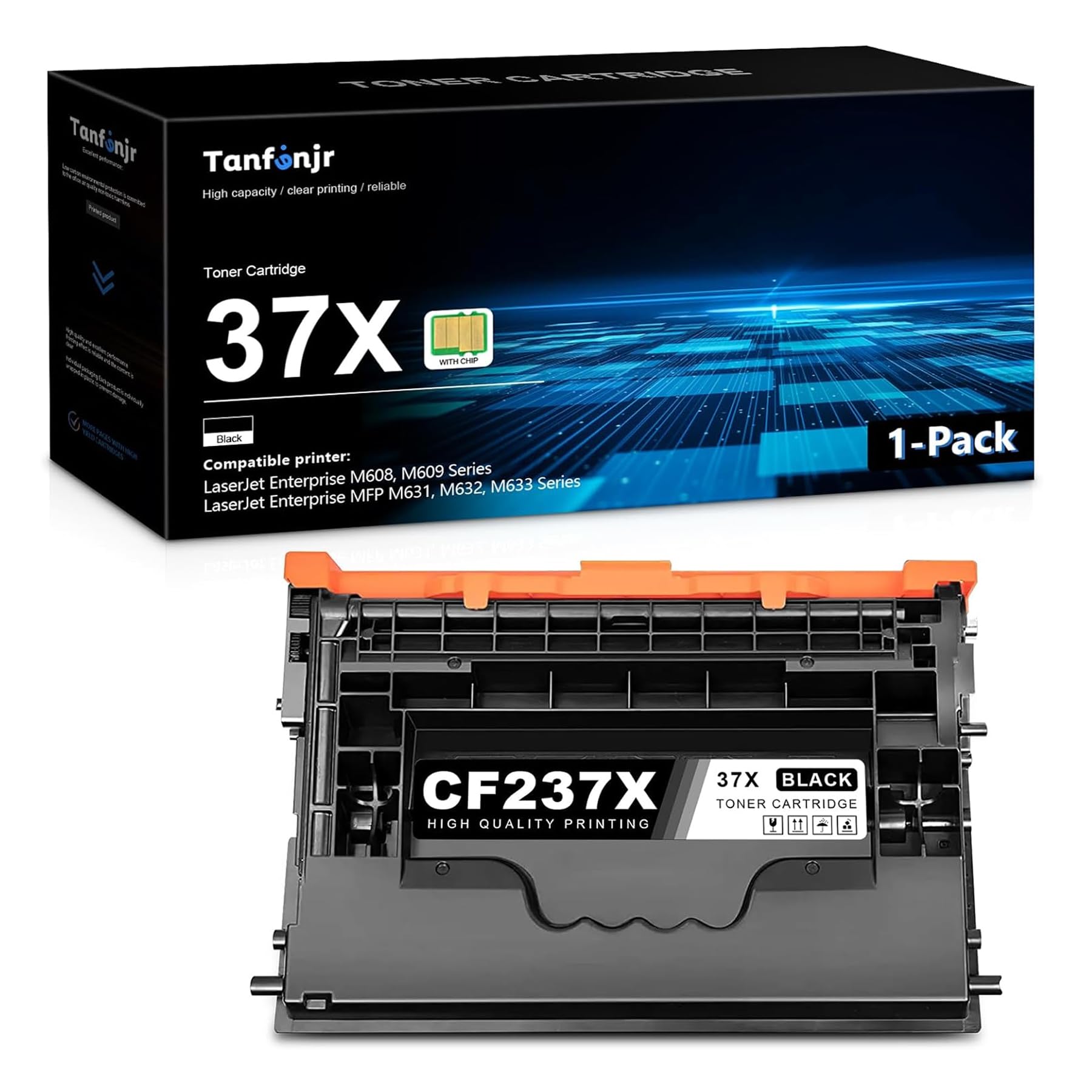 (New Chip) CF237X 37X Black Toner Cartridge 1 Pack: Replacement for HP 37X Toner Cartridge 37A 37Y Works with Laser Enterprise M607, M608, M609 Series