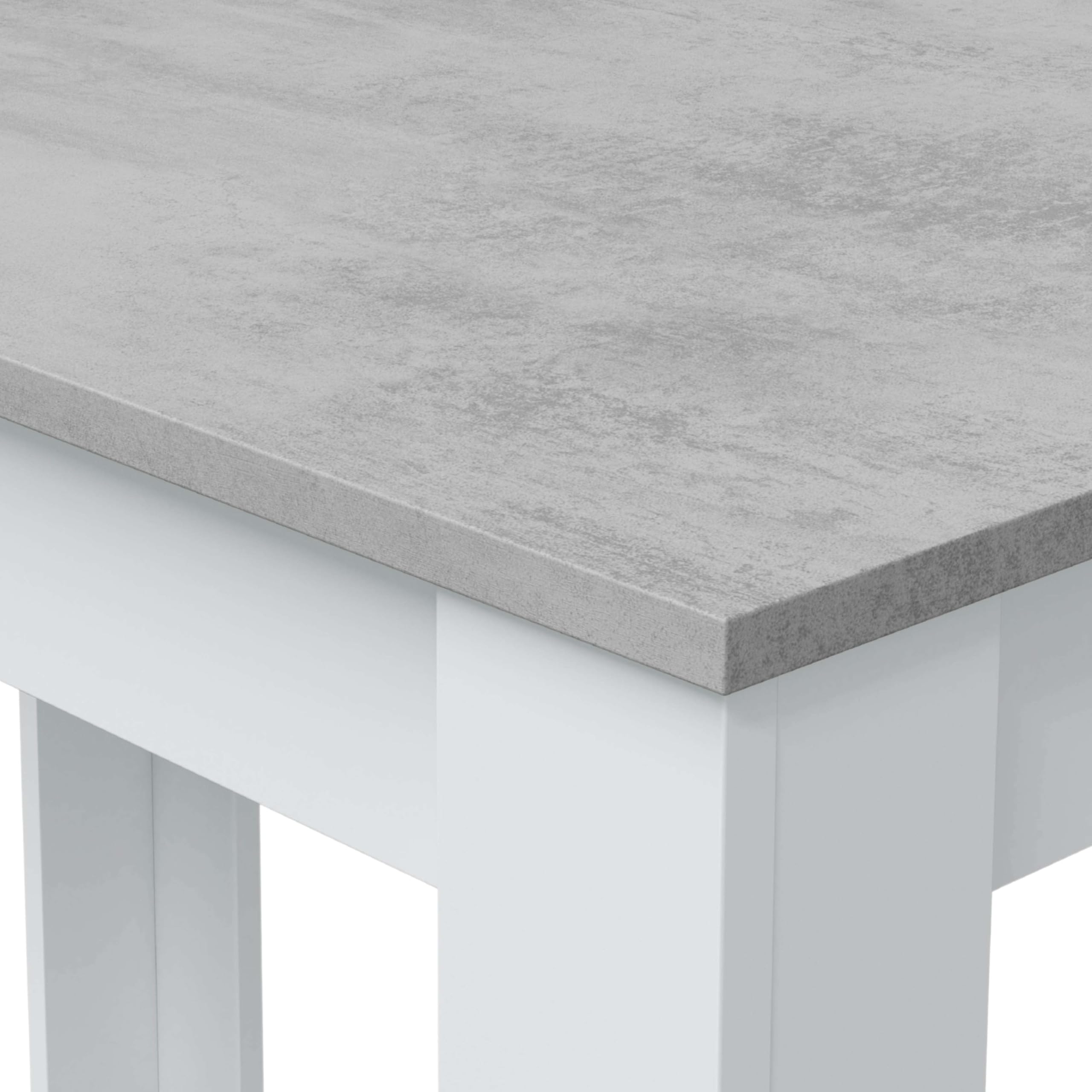 Habitdesign – Mesa Auxiliar Fija, Mesa para Comedor o Cocina, hasta 4 Comensales, Color Blanco Artik y Gris Cemento, 108,5x67x78 cm - Modelo Cloe