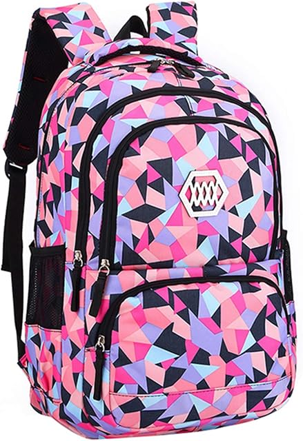 SellerFun Girl Geometric Printed Primary Junior High University School Bag Bookbag Backpack(2# Black,19L)