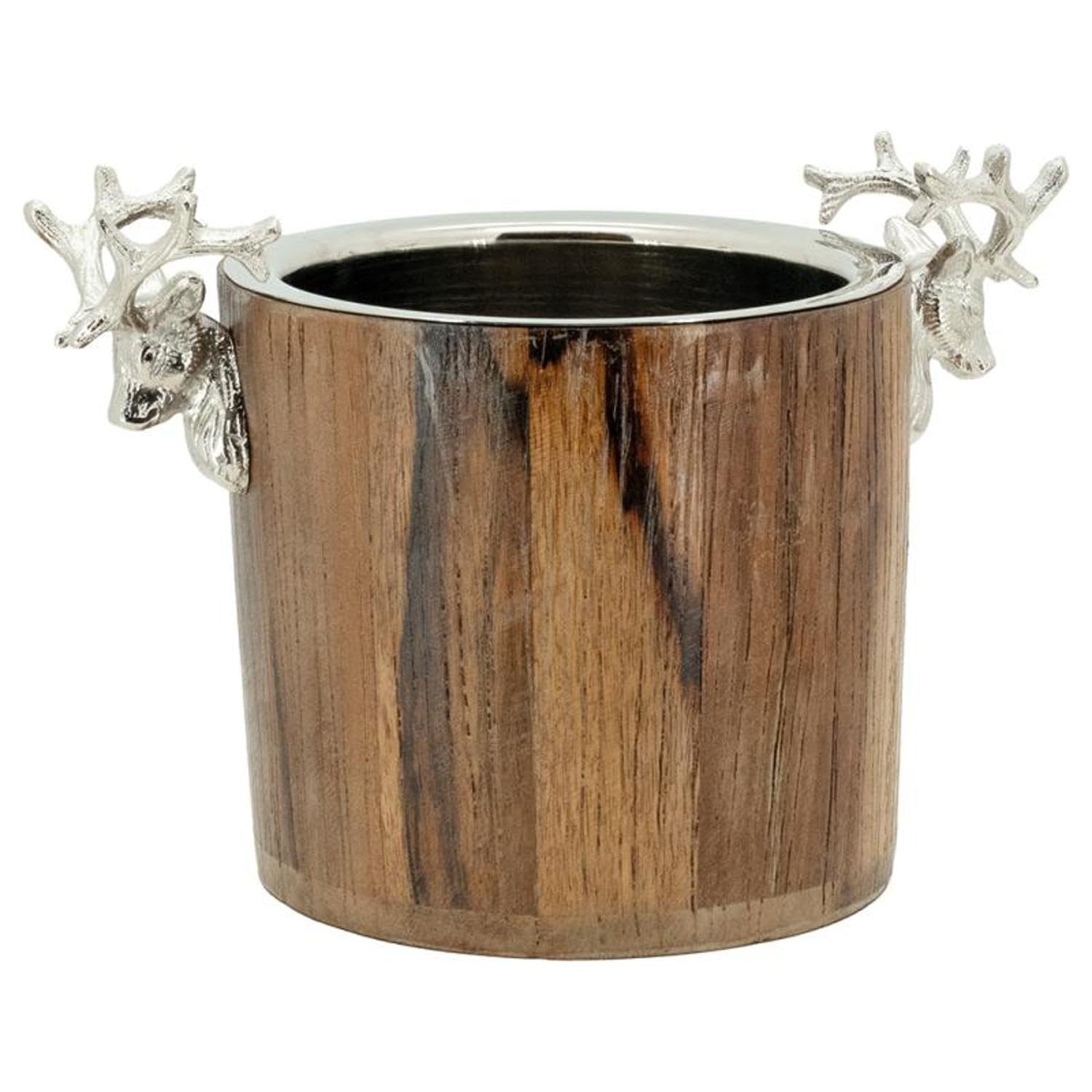 AUBRY GASPARD - Seau À Champagne Cerf en Bois Recyclé et Aluminium - Modèle Élégant avec Seau en Métal Amovible - Dimensions 28X17X20 cm - Couleur Naturelle