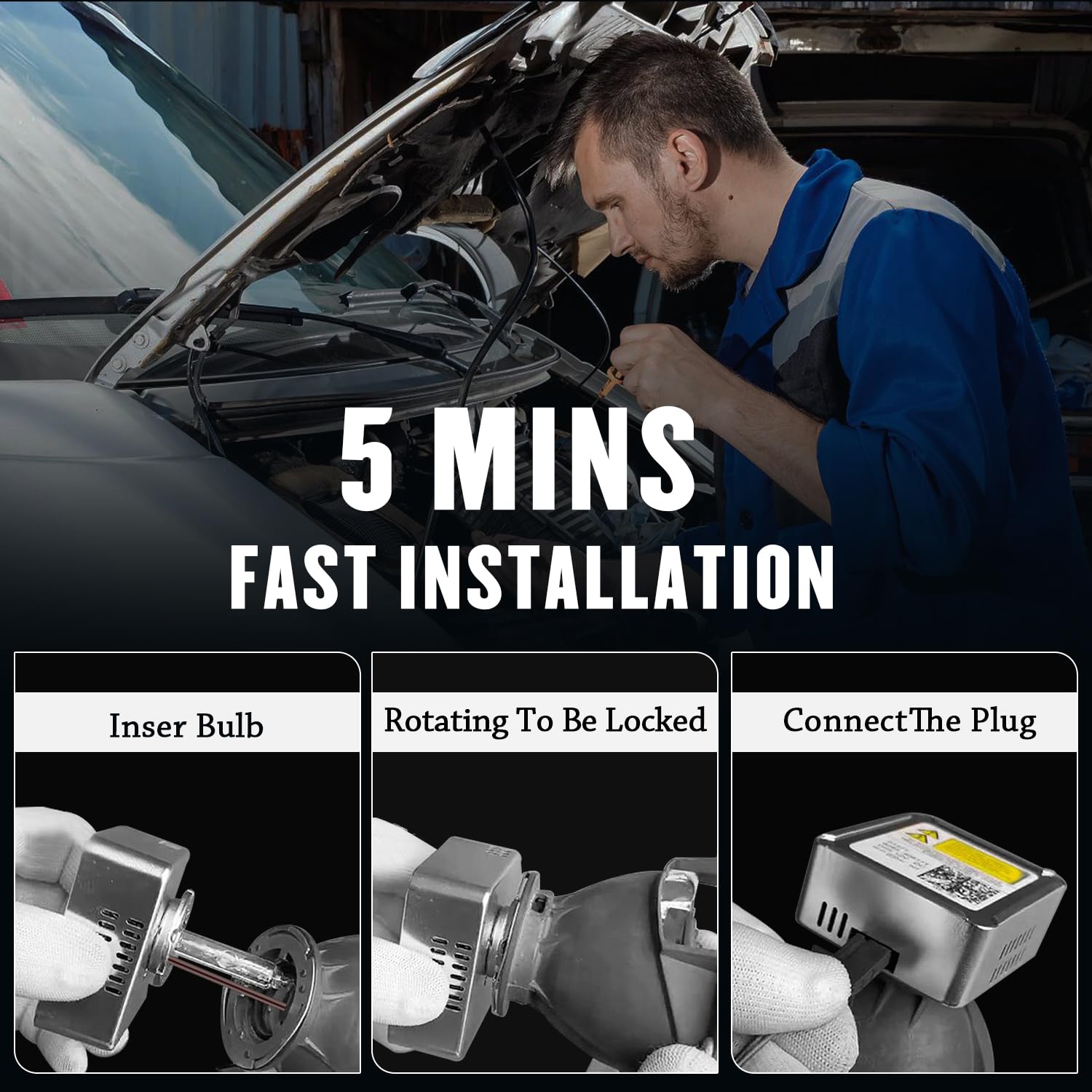 TECTICO D5S Xenón Bombilla 12V 25W HID Faro 4300K Blanca Cálida, Ultra Brillante, Luces Altas y Bajas, Reemplazo OEM Kit de Conversión (2 Unidades)