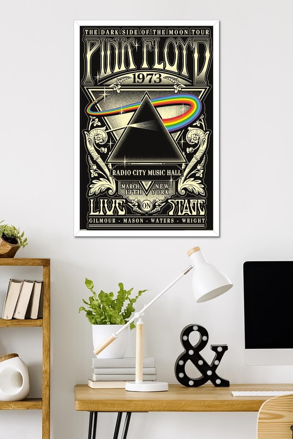 Pink Floyd - The Dark Side Of The Moon Tour 1973 Wall Poster, 34L" x 22.4W", White Framed Version