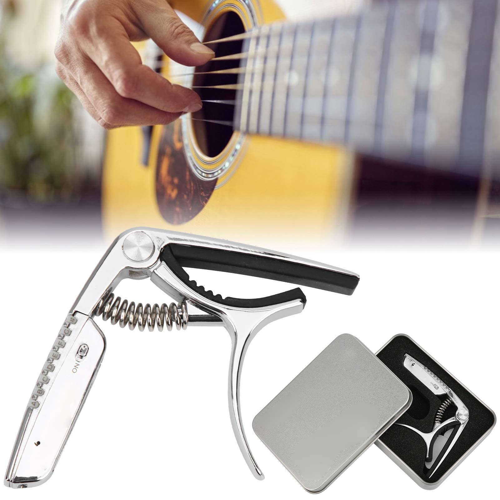 Accordeur de Capodastre de Guitare 2 en 1, Affichage LED RVB Durable pour Joueurs de Guitare électrique Acoustique, Alliage de Zinc, Batterie Rechargeable Intégrée pour 7 Heures de Lecture