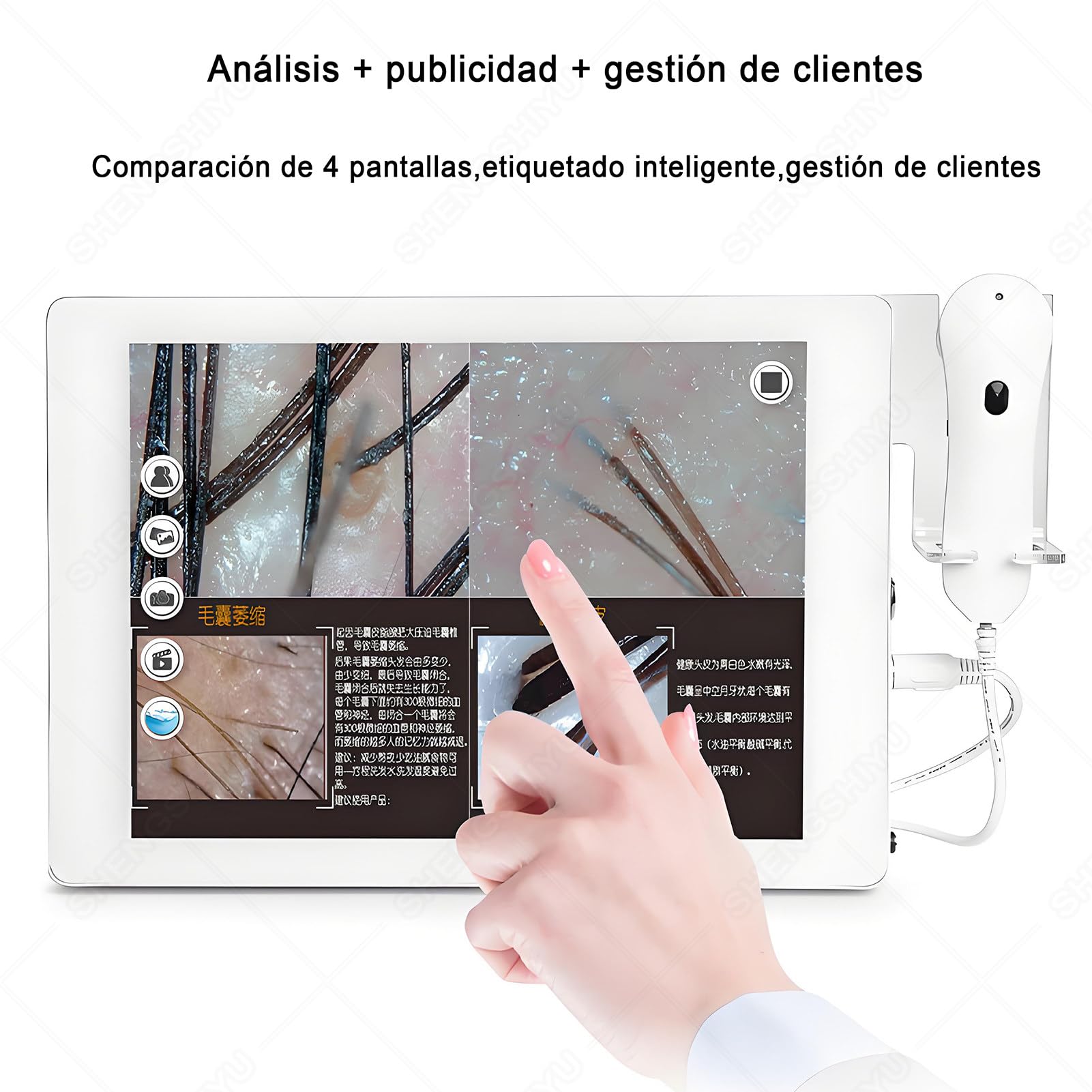 Haut Haar Analysegerät,Kopfhautanalysegerät mit 15 Zoll HD LCD Bildschirm für Haut Und Haaranalyse,32g,Dualobjektiv,Analysegerät Multifunktionaler Digitaler Hautpflege-Analysegerät