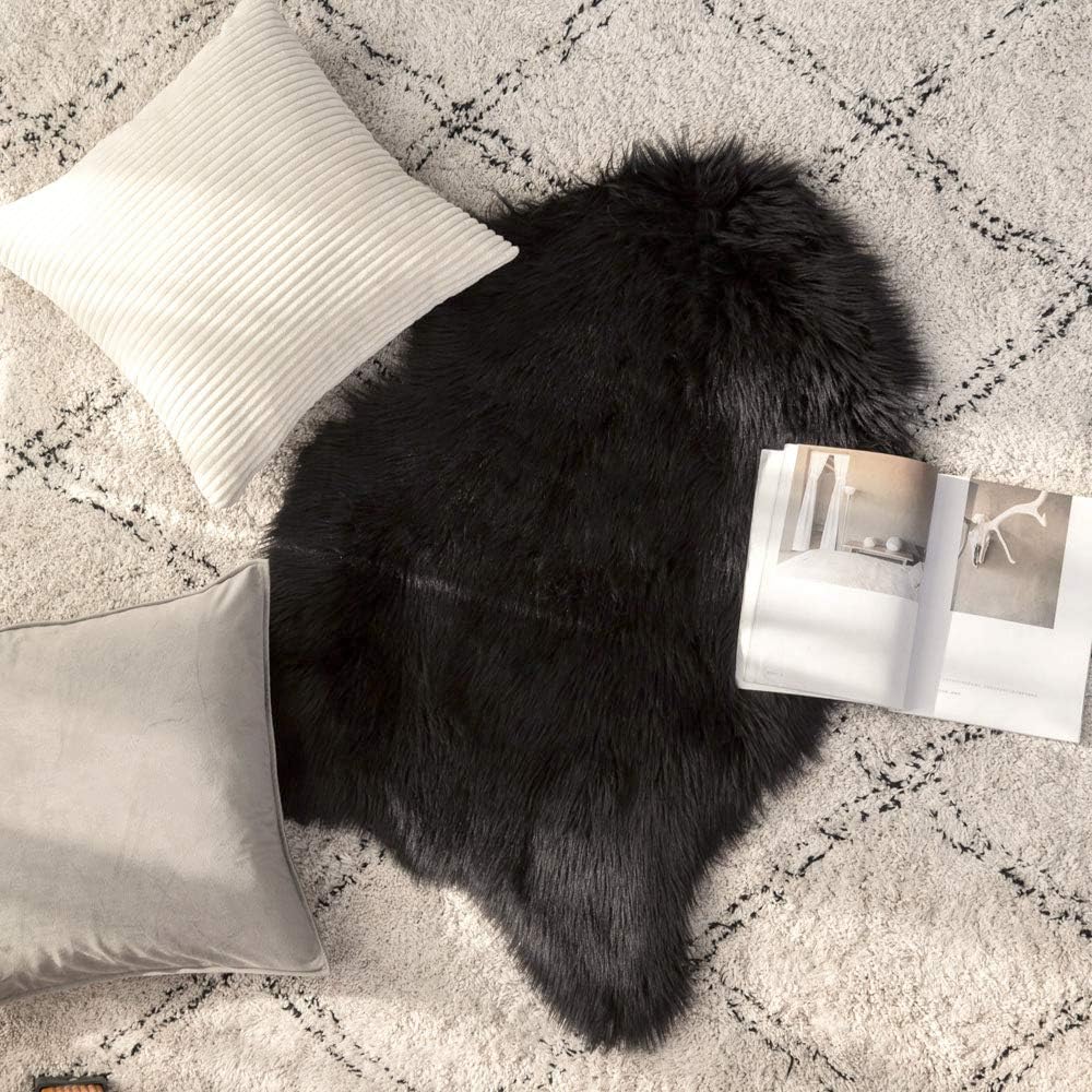 MIULEE Fluffy Rug Soft Shaggy Faux Fur Area Rug Luxury Plush Sheepskin Carpet for Halloween Bedroom Living Room Sofa Chair 2 x 3 Feet, Black