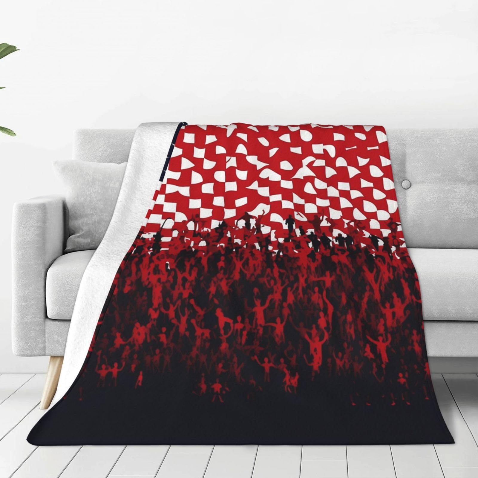 Flag and Crowd Throw Blanket for Couch, Plush Fuzzy Soft Flannel Blankets and Throws for Sofa, 60"x50" Bed Blankets for Travel Camping Chair, All Season Warm Fleece Blanket