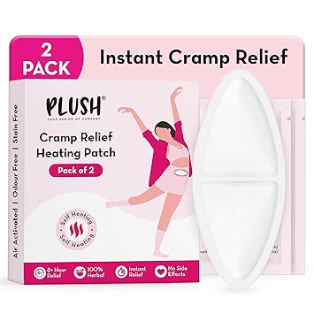 Plush 8+ Hour Instant Cramp Relief Heating Patch (Pack of 2) | 100% Herbal & Safe | Air Activated | No Side Effects