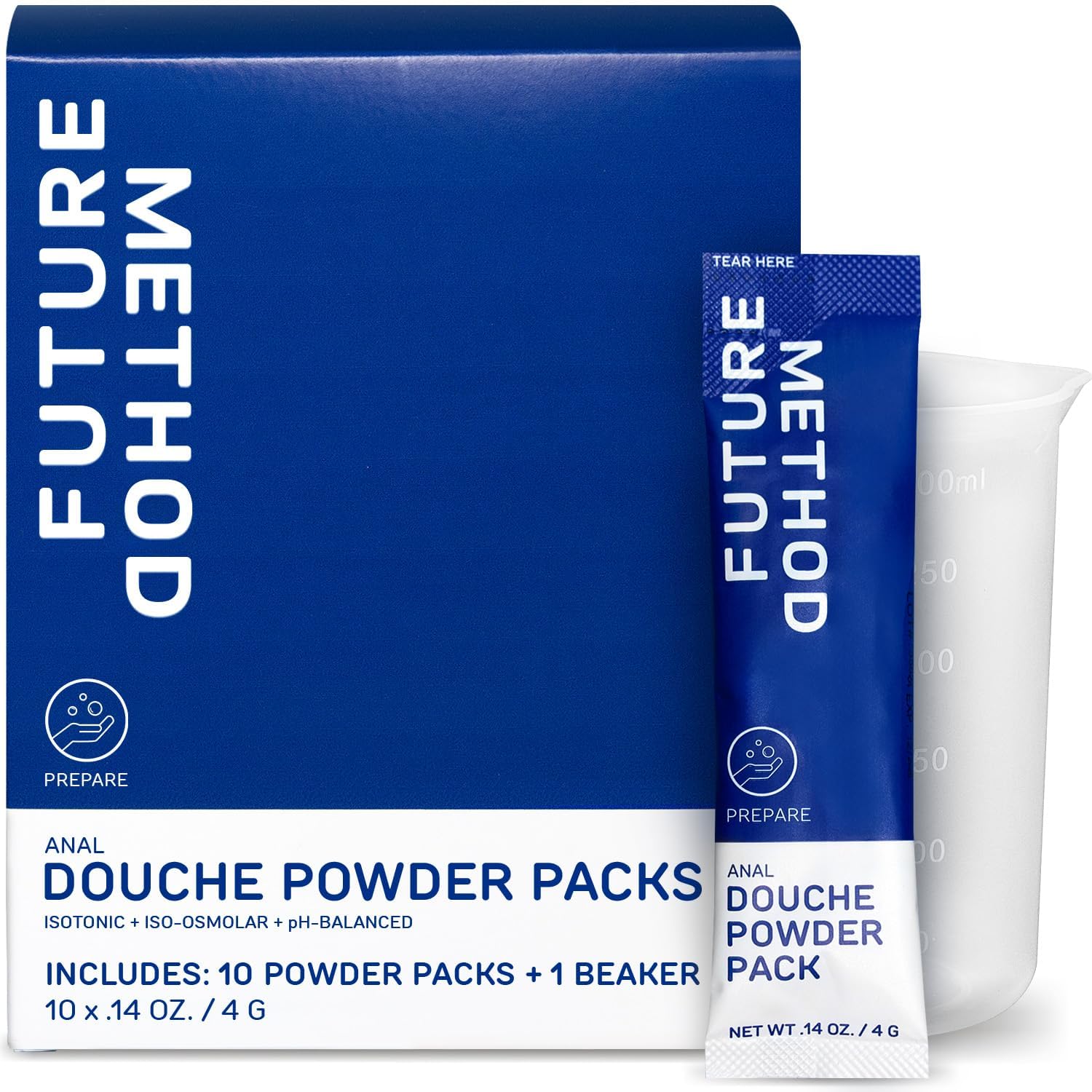 Anal Douche Powder with Reuseable Beaker - pH Balanced & Soothing Anal Flush Cleanser for Enema Bulbs (10 Pack)
