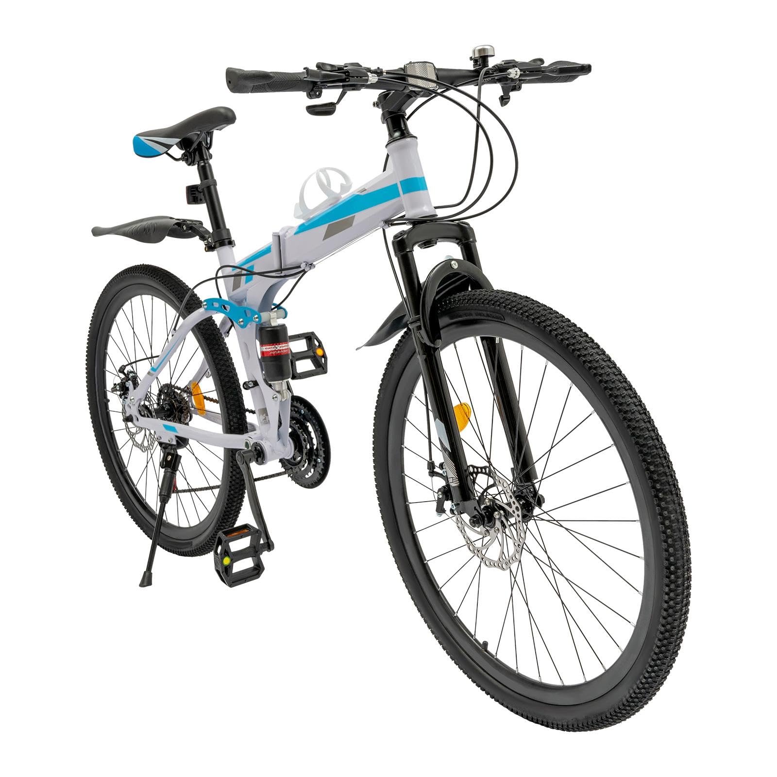 YIYIONCE Upgrade Mountain Bike 26 Inch Folding Mountain Bike 21 Speed Folding Bikes for Adults High Carbon Steel Foldable MTB Bicycle Dual Disc Brake Mountain Folding Bike (Blue & White) | US Stock