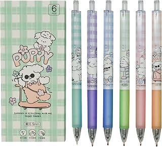 Maydahui 12Pcs Retractable Dog Puppy Writing Pens 0.5mm Black Ink | Cute Cartoon Animal Rollerball Gel Pen ST Nib for Women Men Adults Coworker Office Stationery Supplies Desk Accessories
