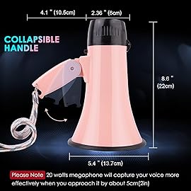 MyMealivos 20w Megaphone Speaker Portable Voice Changer Bullhorn with 6 Different Sound Effects & Built-in Siren and Record & Adjustable Volume Loud Speaker for Outdoor Sports, Party-Pink