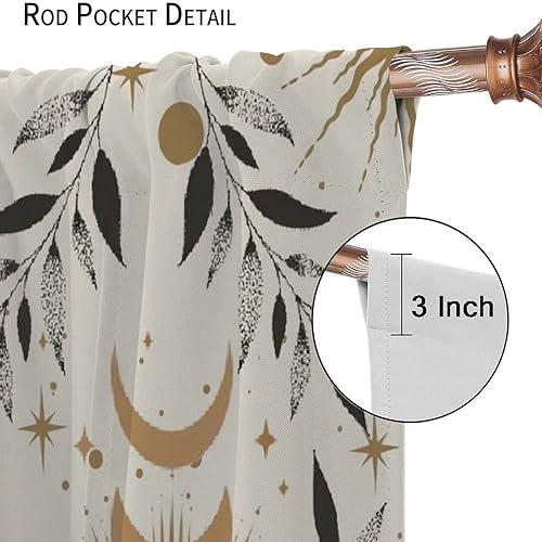Miniatura 6 de Cortinas de fase lunar, boho místico celestial con sol, luna, estrella, cortinas mágicas de ciclos lunares para sala de estar y dormitorio, 42 x 63