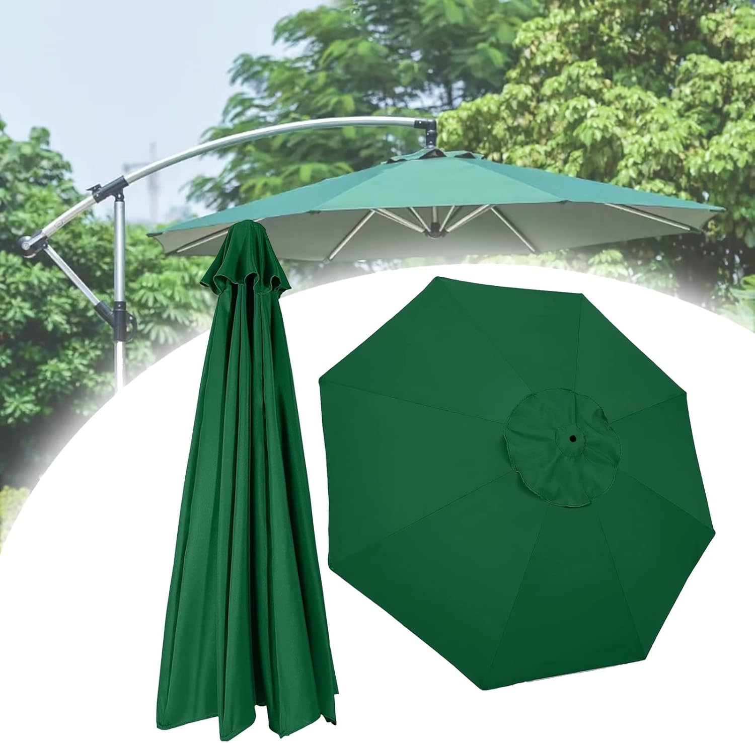 Replacement Parasol Canopy 9ft | 10ft | 6 Ribs | 8 Ribs, Replacement Parasol Fabric Canopy For Lawn Garden Deck Backyard-Green (Without Umbrella Stand), 5 Colors(Color:Green,Size:(9FT)2.7m/8-Ribs)
