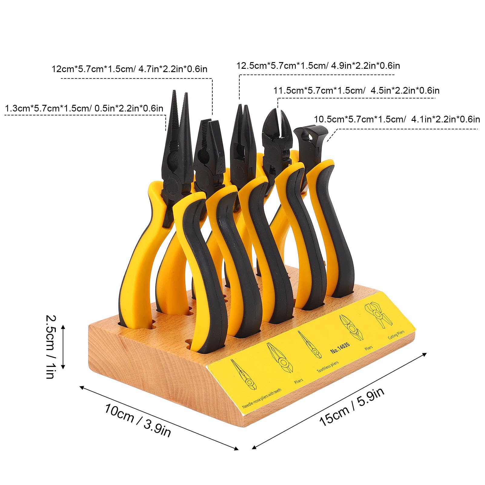 Set di pinze per gioielli Kit di pinze per orecchini in gomma in acciaio legato da 4 pollici con base in legno per riparazione di gioielli, riparazione di orologi