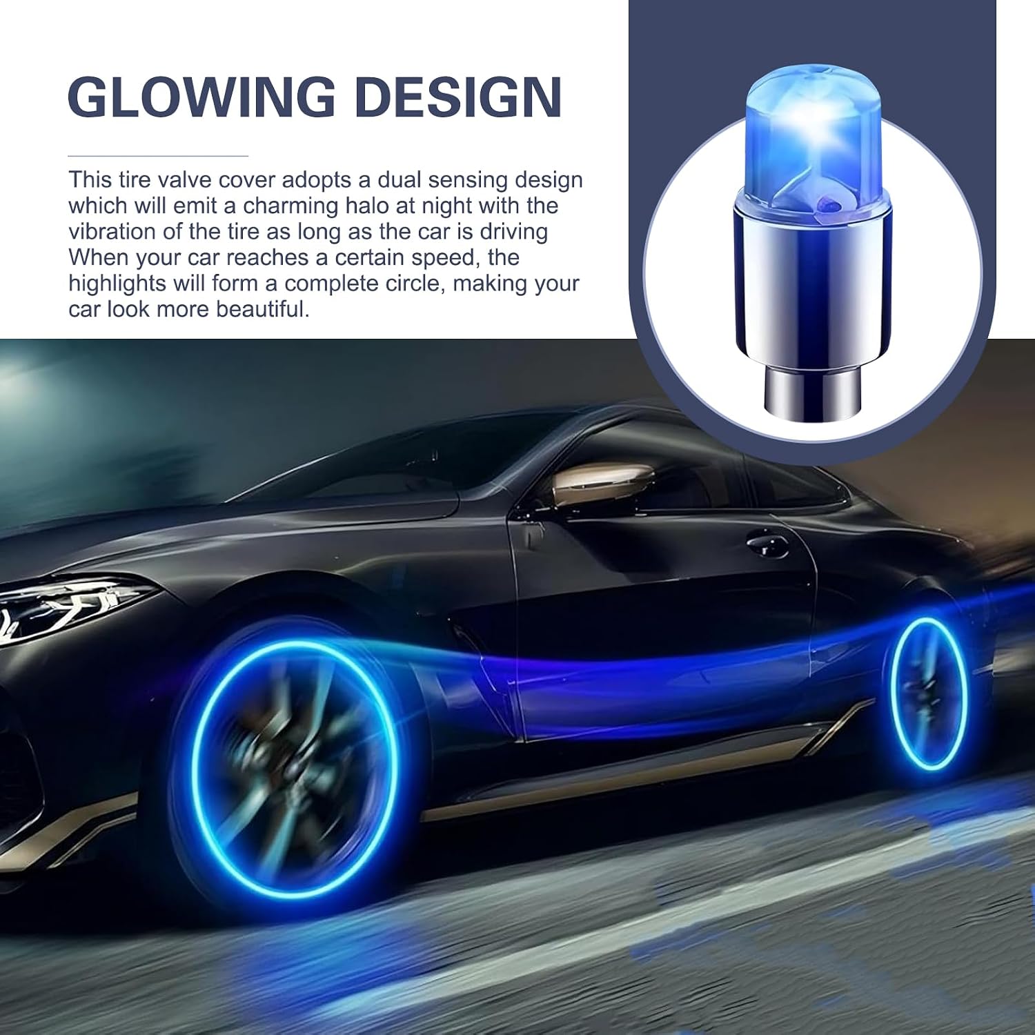 6 PCS LED Tire Valve Stem Caps, Tire Valve Stem Caps Light Up, Flash Lantern Wheel Decoration Accessories, for Car Motorcycle SUV Truck Bike Bicycle (Blue Light)