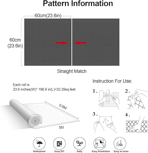 Miniatura 5 de Papel tapiz de rayas de madera autoadhesivo para despegar y pegar, papel de contacto de madera de 23.6 x 196 pulgadas, papel tapiz de rejilla de