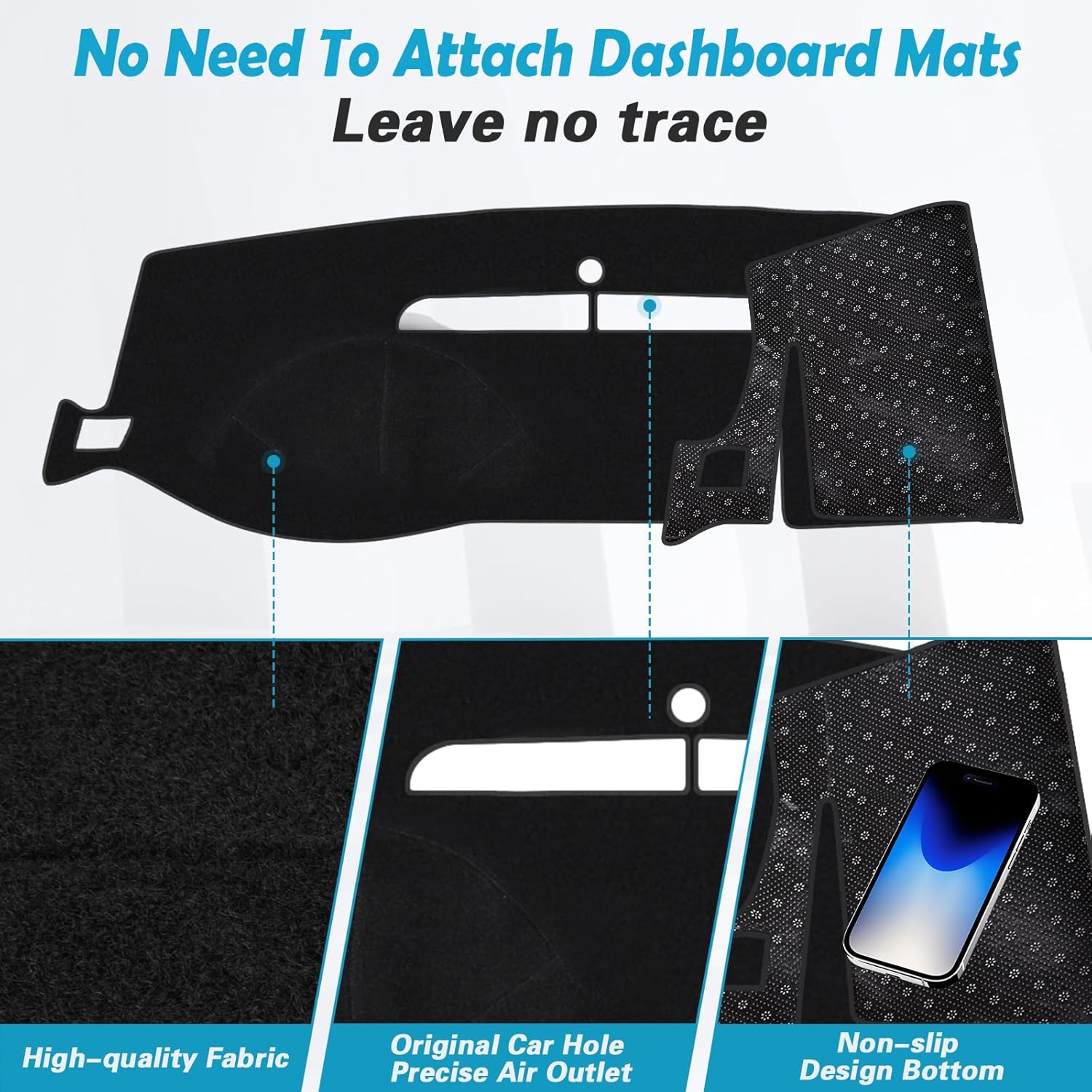 Dashboard Cover Mat, Premium Velvet Carpet for 2007-2014 Chevy Tahoe Suburban GMC Yukon XL, 2007-2013 Silverado Sierra Avalanche, Sunshield Protector Accessories (Black, Y24)