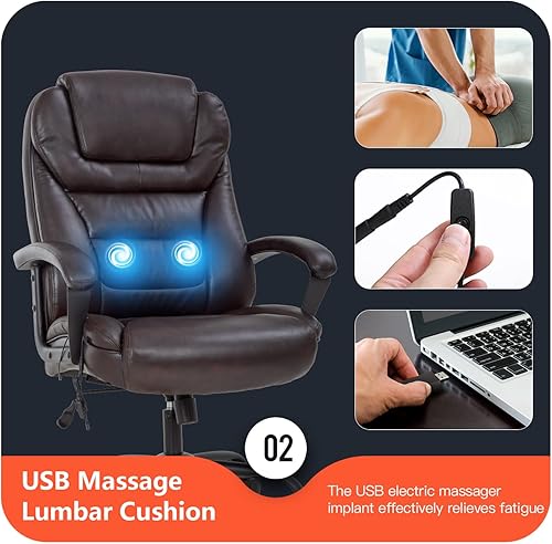 Miniatura 2 de Silla de oficina grande y alta, silla ergonómica de computadora de 500 libras, respaldo alto, silla de escritorio de piel sintética, asiento ancho