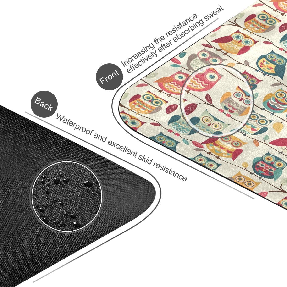 ALAZA Colorful Owl Cartoon on The Tree Yoga Mat Non Slip Fitness Exercise Mat, Workout Mat for Yoga, Pilates and Floor Exercises