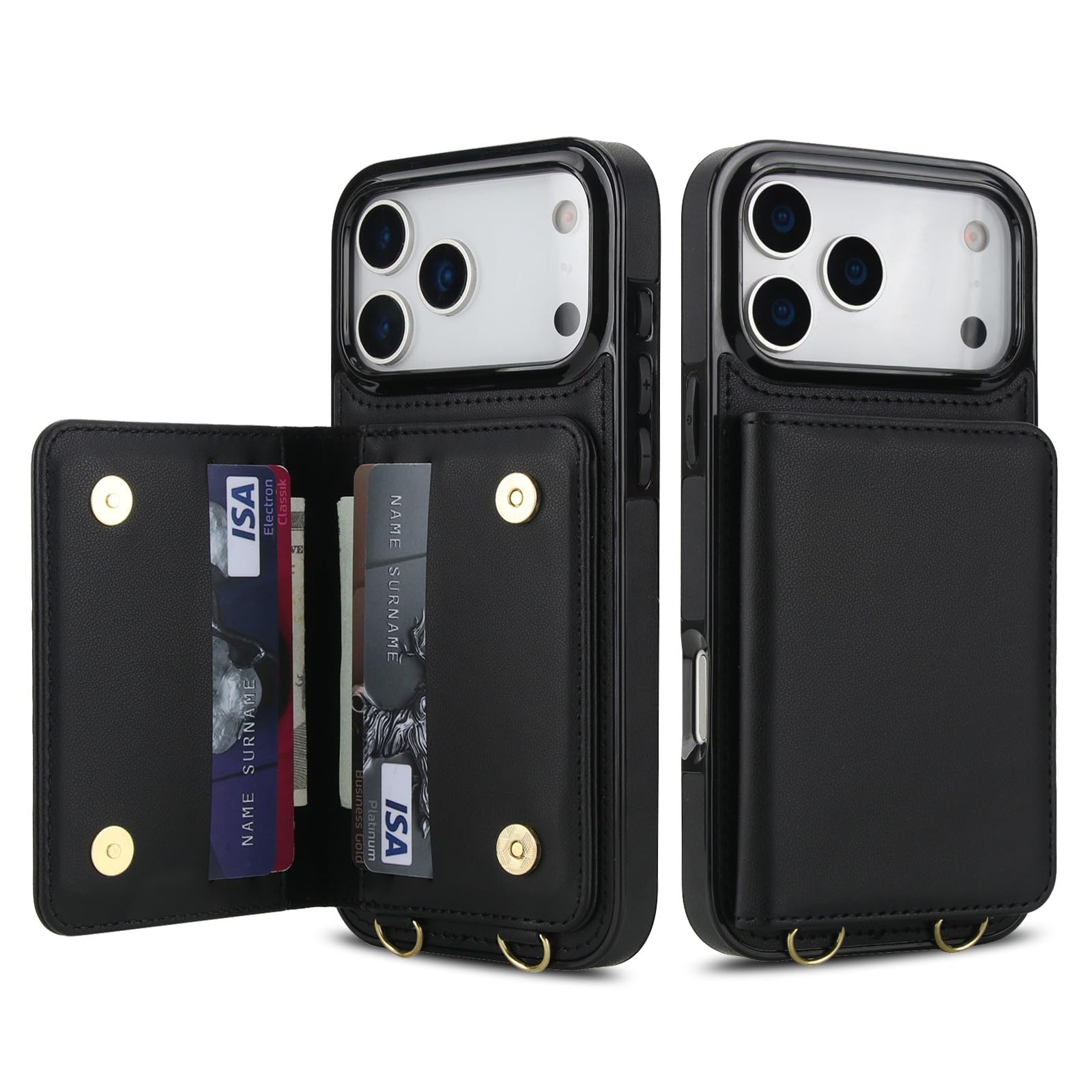 Étui compatible avec iPhone 17 Pro Max cuir noir bandoulière