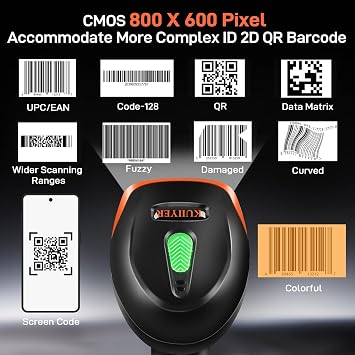 KUIIYER Bluetooth Barcode Scanner, 2D QR 1D Wireless Bar Code Reader