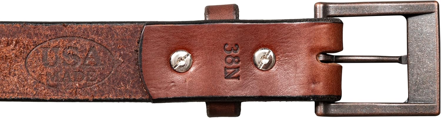 USA Made Full Grain 1.5'' Brown, Leather Belt, Custom Pattern & Buckle, Sewn & Raw Edge