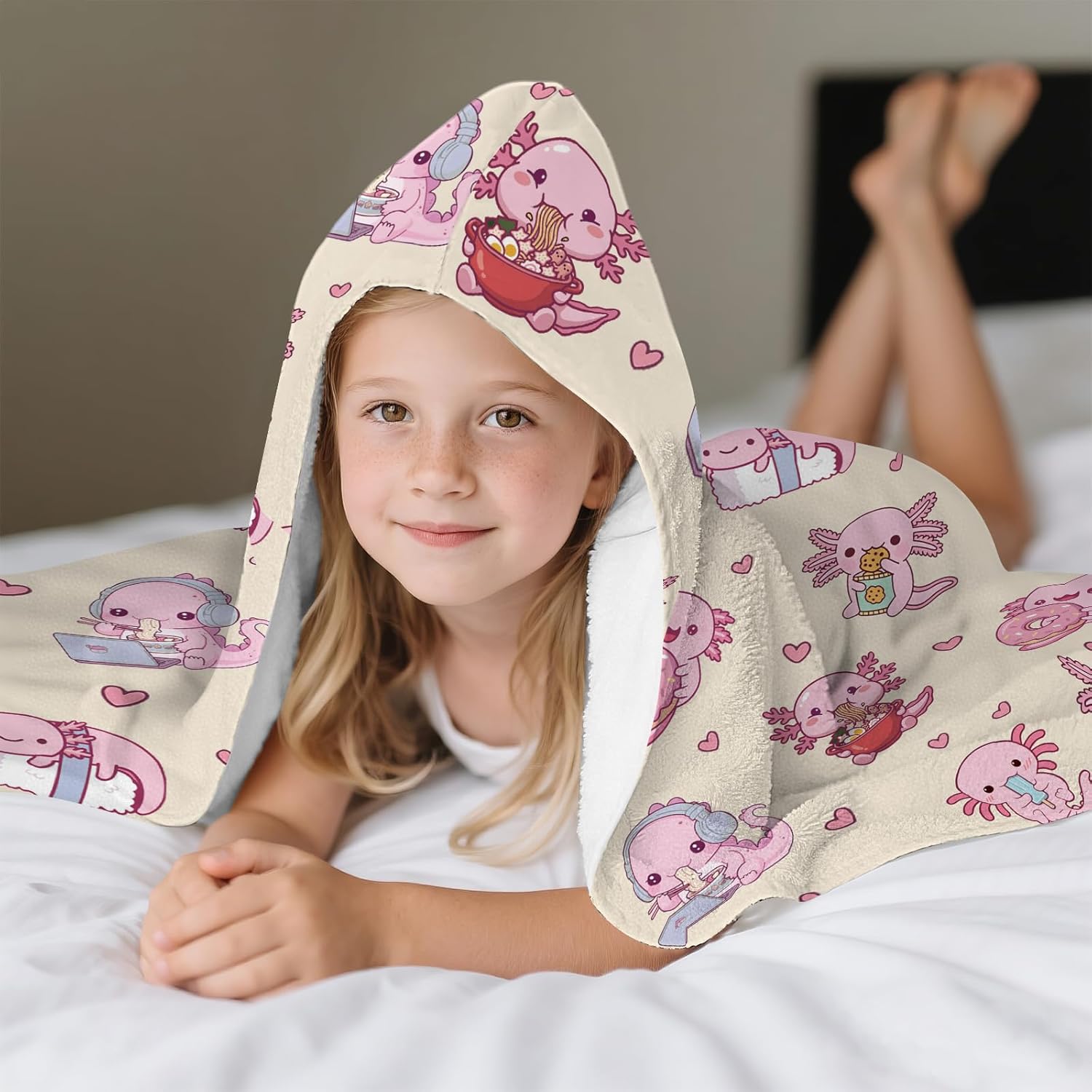 Axolotl Hooded Bath Towels for Kids, Quick Dry Lightweight Hooded Towel 30" x 50", Axolotl Bath Towels for Beach, Pool, Travel, Toddlers, Teens and Kids Towel - Image 4