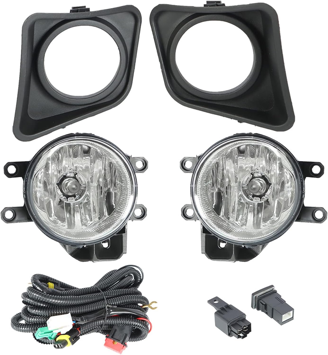 Silscvtt 2Pcs Fog Lights Replacement for Tundra 2014-2021 Clear Lens with Switch Bezel Wires Left+Right Side (Passenger & Driver Side)