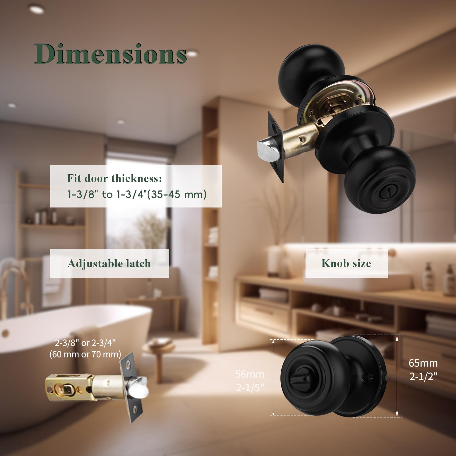 Black Door Knobs with Lock - 6 Pack for Bathrooms & Bedrooms -3 Black Door Knobs with Lock - 6 Pack for Bathrooms & Bedrooms -3