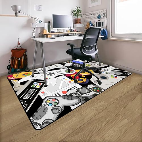 Miniatura 7 de Alfombra de juego para adolescentes y niños con decoración de controlador de juegos, alfombras de videojuegos para dormitorio de niños, sala de