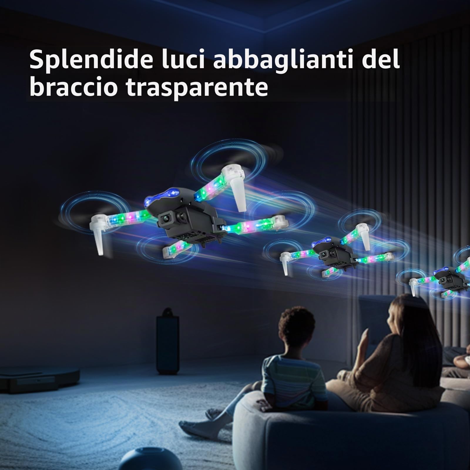 OBEST Drone con Telecamera per Principiante,Mini Drone Professionale con Luce LED Colorata,Wifi FPV Pieghevole RC Quadcopter,Capovolgimento 3D,Atterraggio e Volo con un Clic
