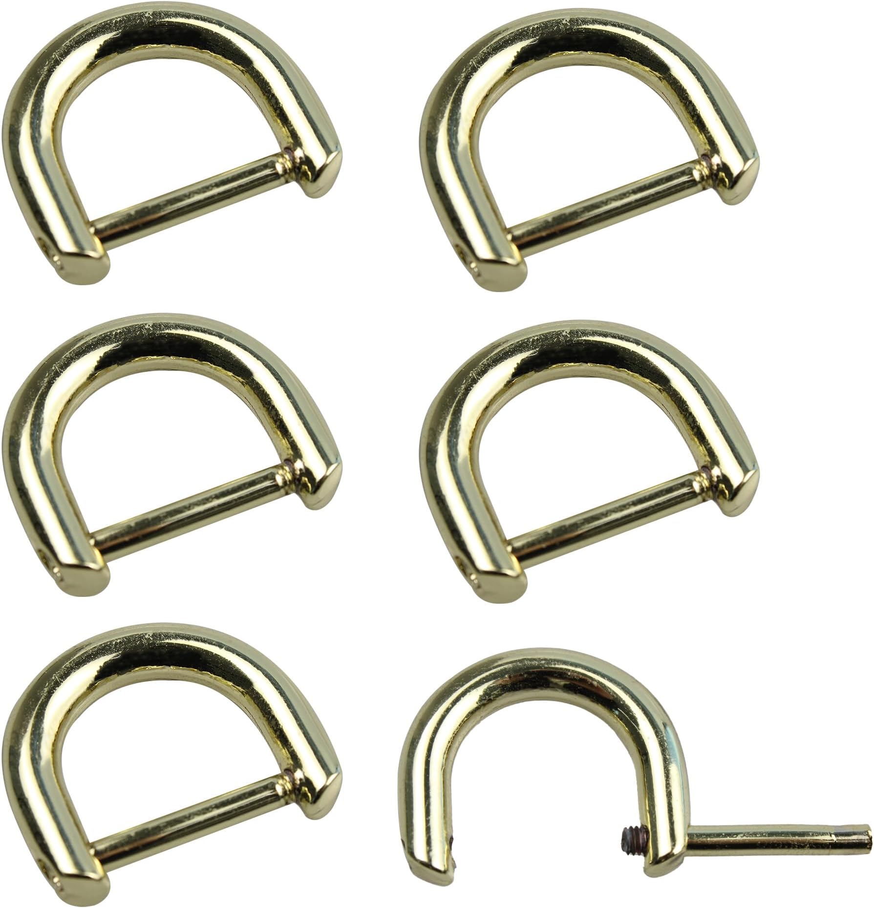 D-Rings with Closing Screw Shackle, U Shape Ring Key Holder, Horseshoe Shape Ring, Bag Hardware Accessories, DIY Leather Craft Purse Replacement (0.6 Inch/Gold), 6 PCS