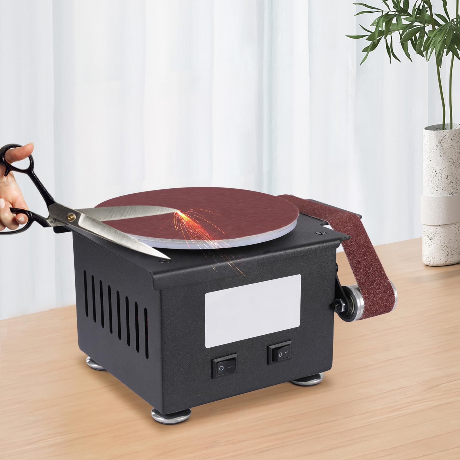 Lijadora de discos de 100 W, con 10 papeles de lijado, 10 bandas de lijado, columna de rodillo de arena de 20 mm y 40 mm de diámetro