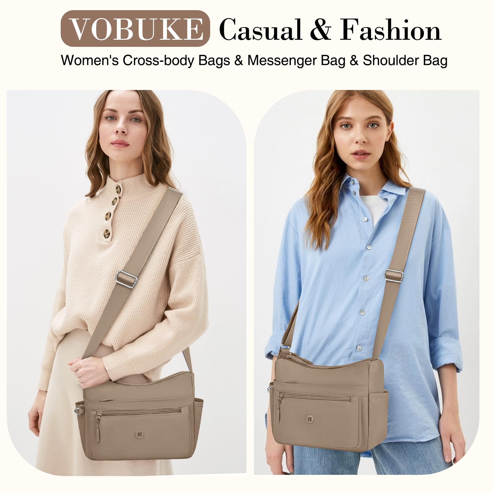 Bolso Bandolera Mujer Impermeable Bolsos de Hombro Casual Mujer de Nailon Moda Crossbody Múltiples Bolsillos Bolsa de Cuerpo Cruzado con Correa Ajustable para Viaje shopper Escuela so Diario