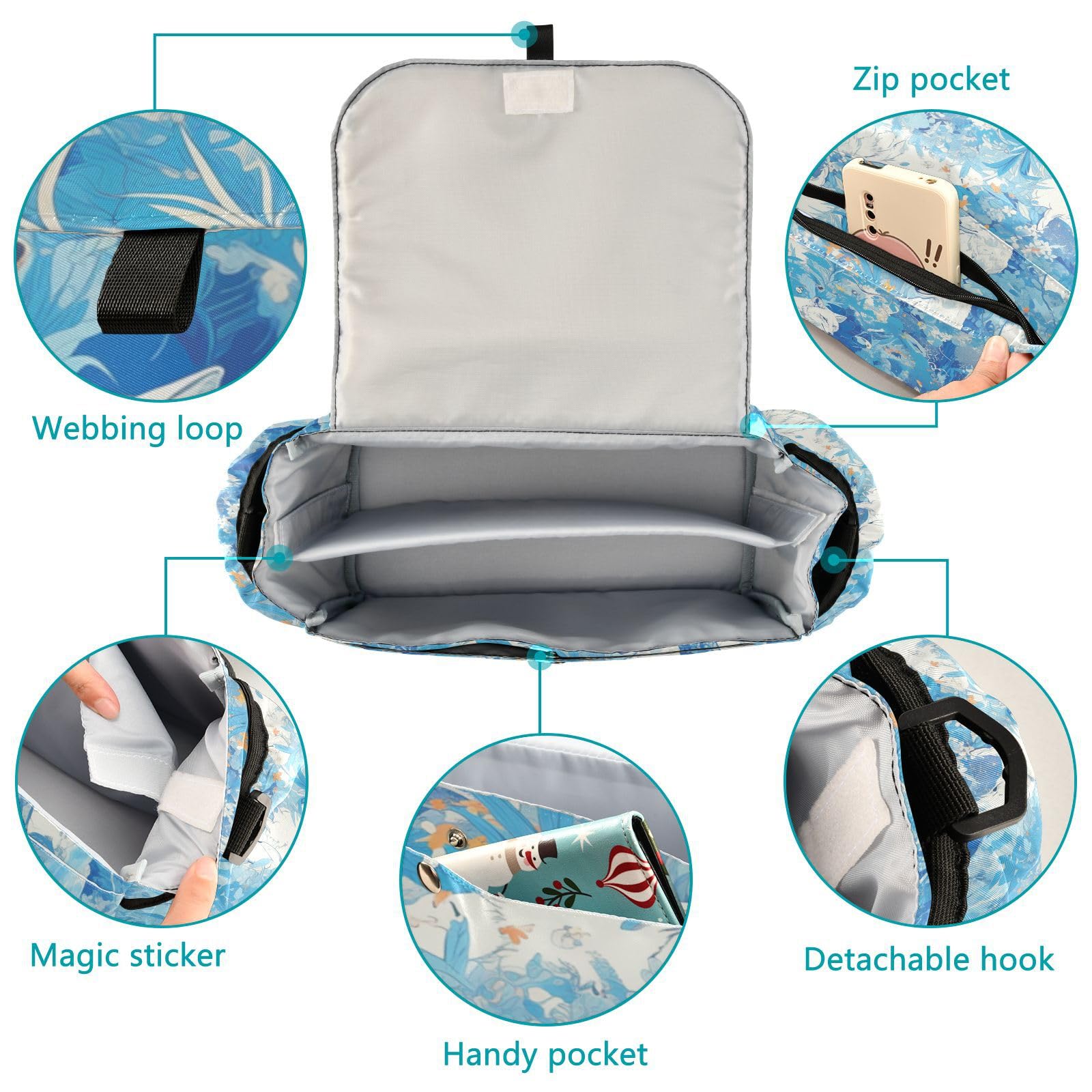 miaozhen Jungle Animal Fox Blue large stroller organizer bag diaper caddy organizer towel gancho para carriola bolsa para carreola