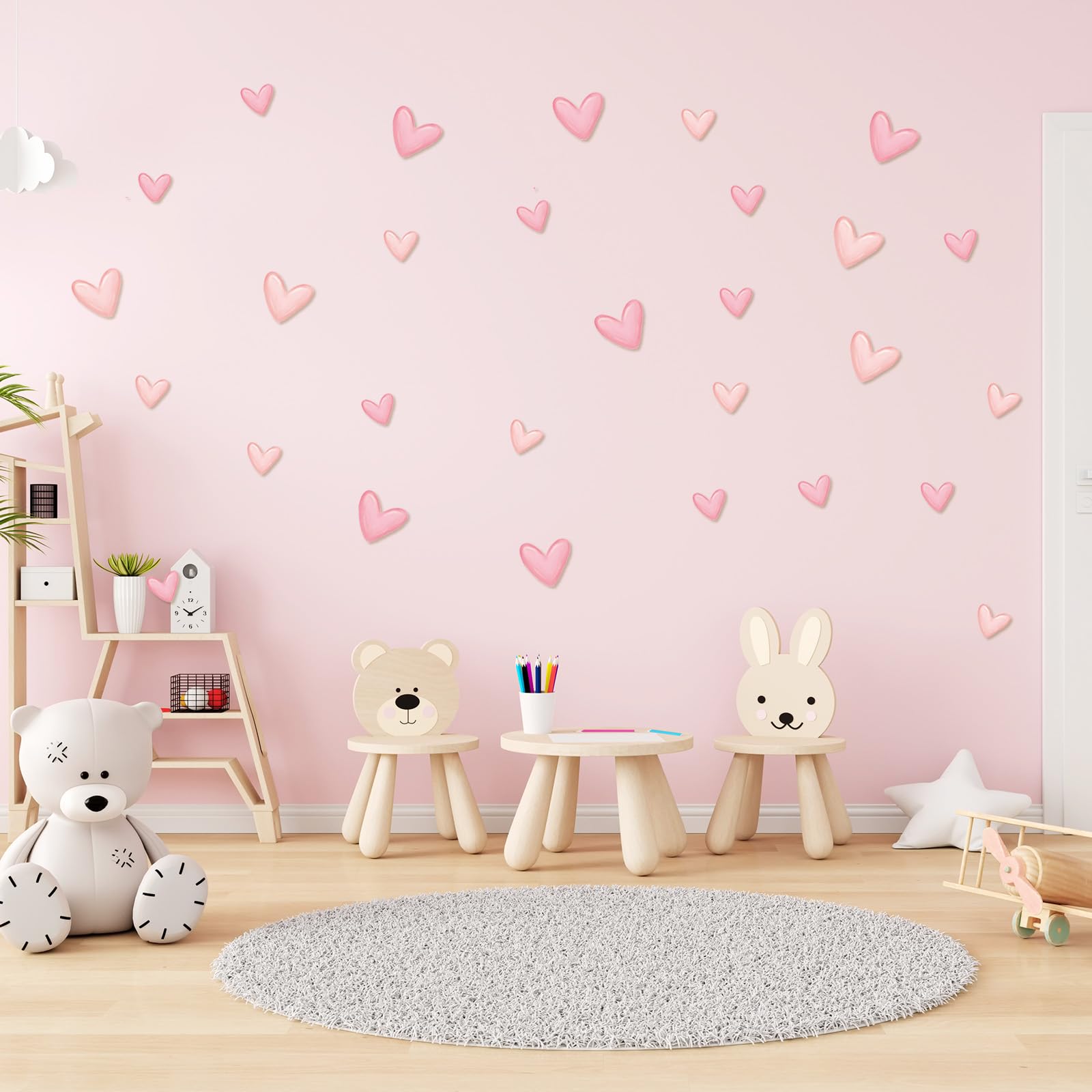 8 PCS Pink Wall Stickers with 80 Heart Shape for Bedrooms 22.5 * 15 cm, Girls Bedroom Accessories, Girl Bedroom Decor - Image 4