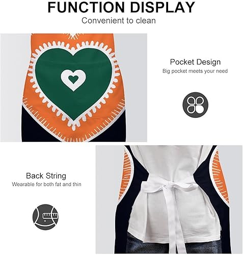 Miniatura 6 de MUSM Heart on Black Background ApronClassic Vintage Funny with Pockets Aprons,Adjustable Bib Waterdrop Resistant for Kitchen Cooking Restaurant BBQ