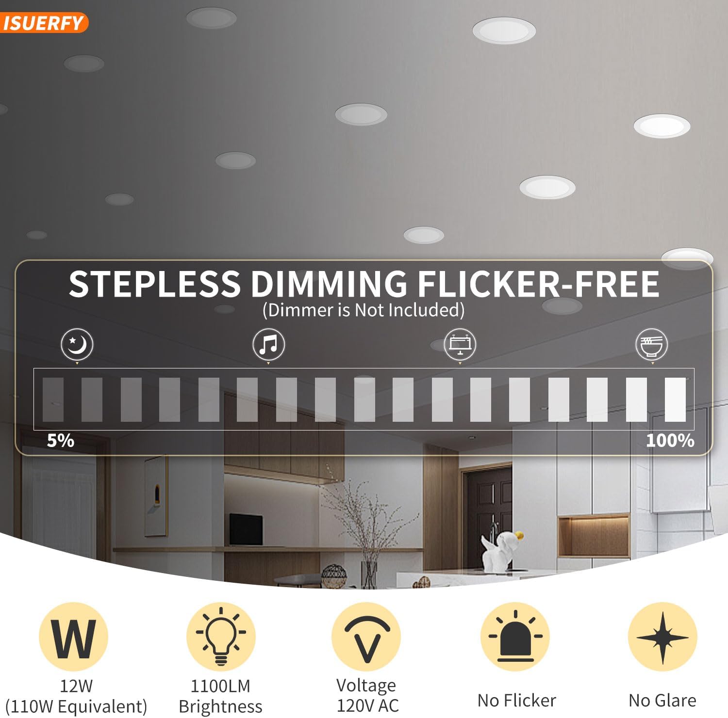 16 Pack 6 Inch 5CCT Ultra-Thin LED Recessed Ceiling Light with Junction Box, 2700K/3000K/3500K/4000K/5000K Selectable, 12W 1100LM Dimmable Canless Wafer Downlights for Kitchen Porch, ETL&FCC - Image 4