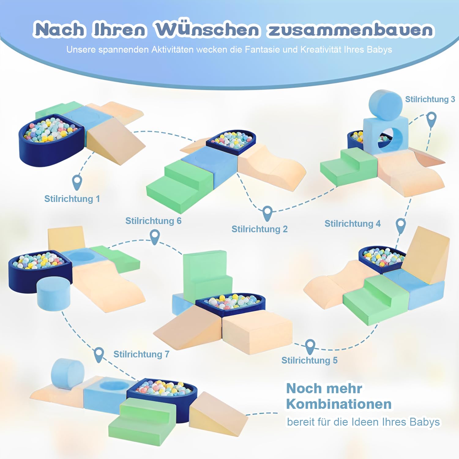 Mattoncini da costruzione in schiuma per bambini da 1 a 3 anni, set softplay da 6 pezzi con blocchi da arrampicata, gioco per arrampicata e gattonare, regalo di compleanno (palline non incluse nella
