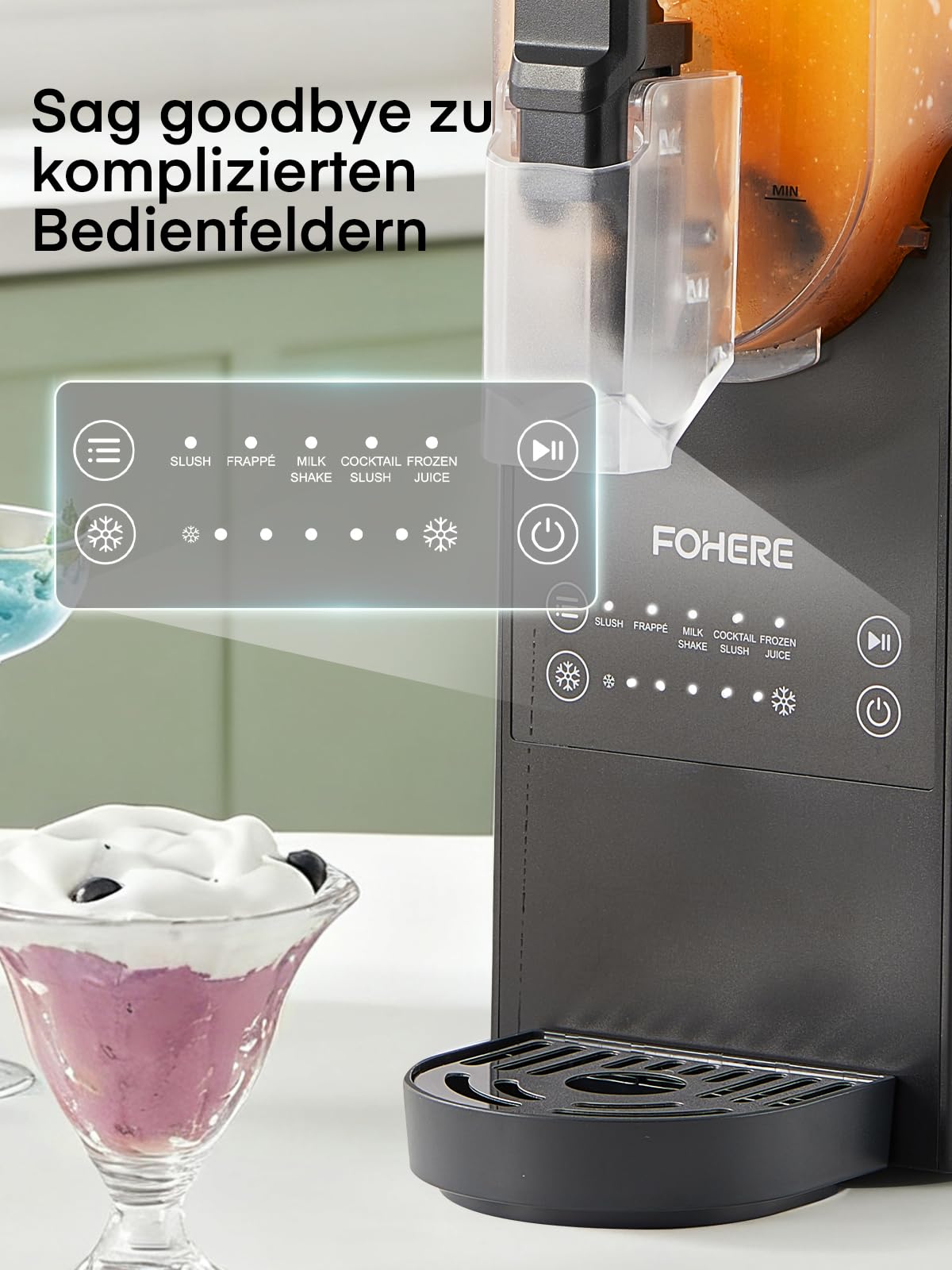 FOHERE Slush Maschine, 2,6L Slushie Maschine für Zuhause, Slush Eismaschine mit Selbstreinigung, Ohne Eiswürfel & 5 Smarten Programmen, für Slush, Eis-Cocktails, Frappé, Margaritas & Milchshakes