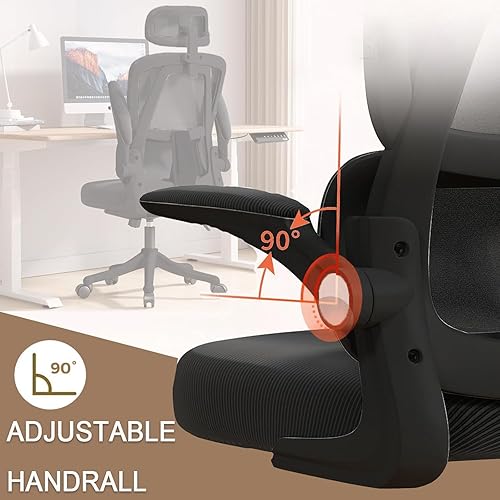 Miniatura 6 de Silla ergonómica de oficina para computadora con reposabrazos abatibles y soporte lumbar, sillas de escritorio de malla con respaldo alto para
