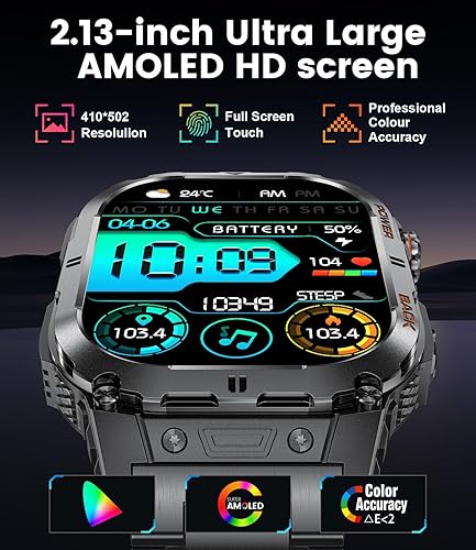 Miniatura 2 de SUNKTA Reloj inteligente militar para hombre, 2.13 pulgadas, AMOLED430 mAh, batería inteligente con linterna LED para Android iOS (respuesta de