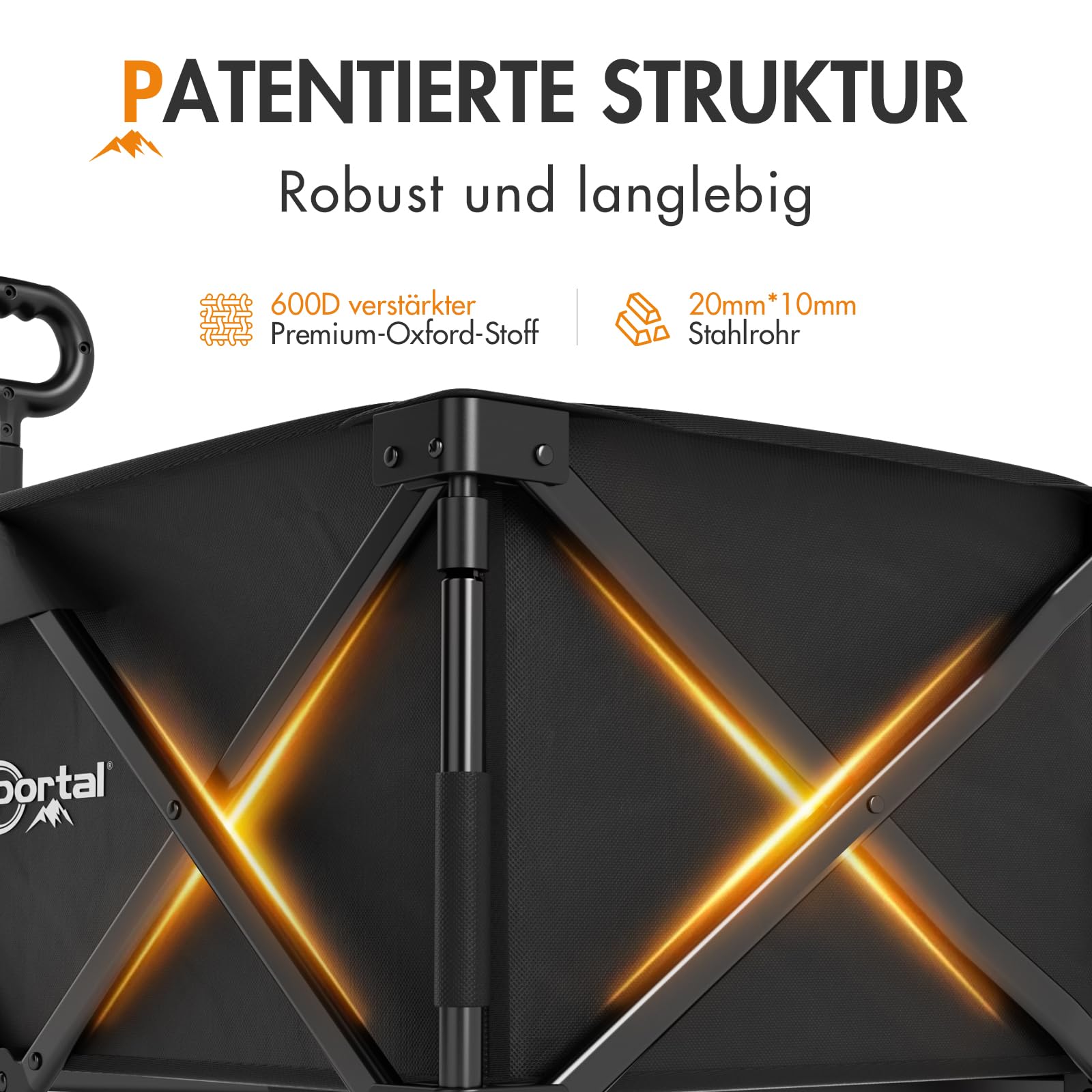 Portal Bollerwagen faltbar größe Reifen mit Bremse Klappwagen Handwagen klappbar mit Seitentasche Faltwagen Gartenwagen Transportwagen für Alle Gelände Camping Strand Einkaufen 150kg Belastbarkeit