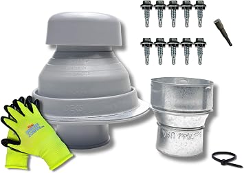Covent Metal Roof Exhaust Fan Vent for 3"-4" Flex Hose Exhaust - Full Installation Kit and Adapter Included Gray