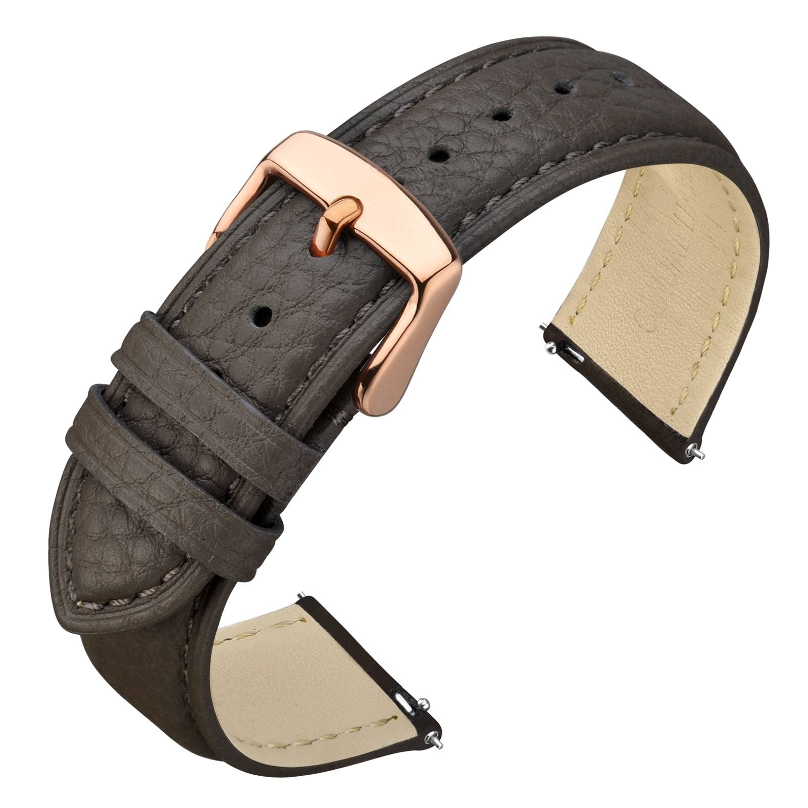 ANNEFIT Watch Band 22mm, Quick Release Textured Padded Leather Straps with Rose Gold Buckle for Men and Women (Dark Grey)