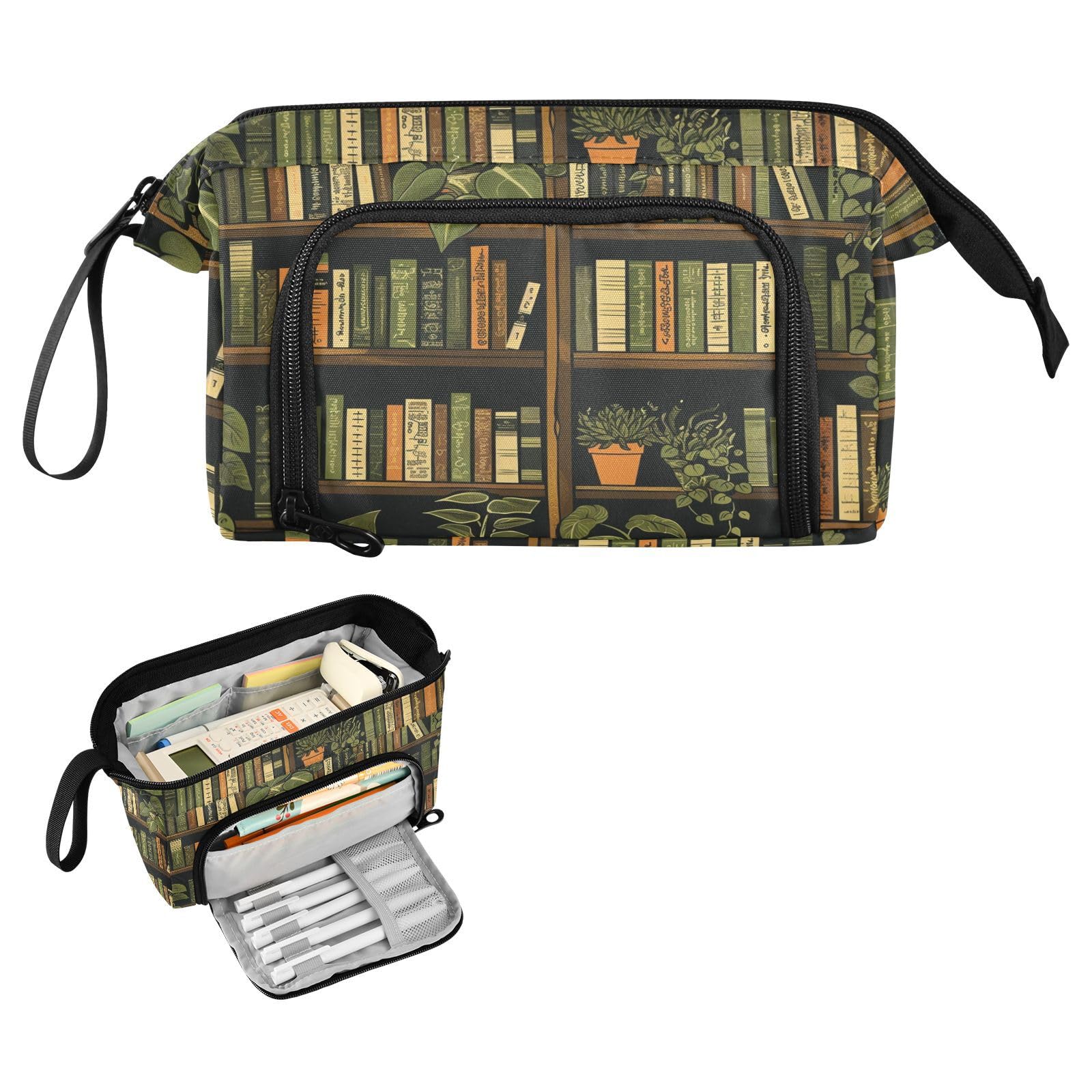 Bookshelf Print Big Capacity Pencil Pen Case Large Pencil Pouch